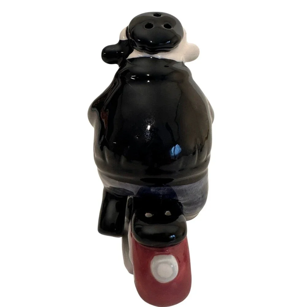 Vintage Cow Black Jacket Motorcycle Biker Salt & Pepper Shakers Stamped Clay Art
